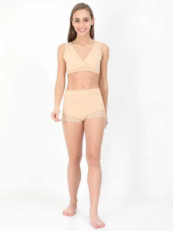 padded cup women nursing braCombo of Beige Maternity Over belly High Waist Lace Panty and Maternity Nursing Sleep Bra padded cup women nursing braCombo of Beige Maternity Over belly High Waist Lace Panty and Maternity Nursing Sleep Bra