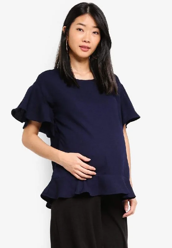nursing bra for stay - at - home momsFlounce Sleeves Derby Nursing Top Navy