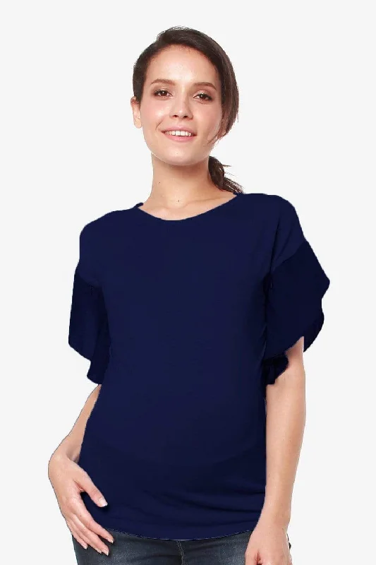 Flutter Sleeves Caela Nursing Top Navy