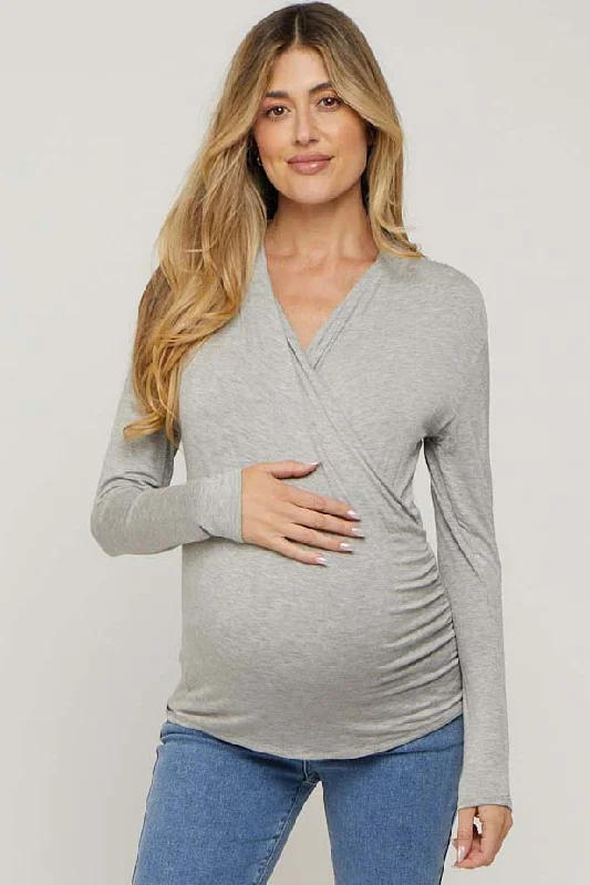 best - selling women nursing braHeather Grey Long Sleeve Wrap Maternity Nursing Top