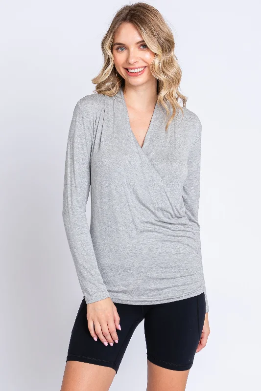 nursing bra for twins momsHeather Grey Long Sleeve Wrap Nursing Top