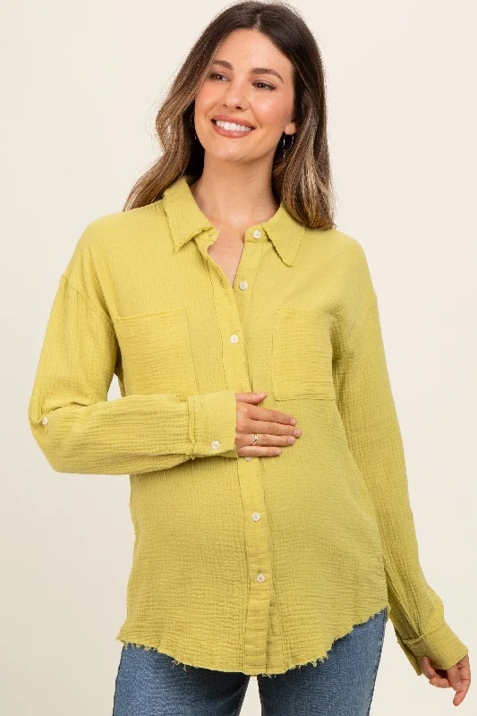 nursing bra for first - time momsLime Front Pocket Fringe Hem Button Up Maternity Shirt nursing bra for first - time momsLime Front Pocket Fringe Hem Button Up Maternity Shirt