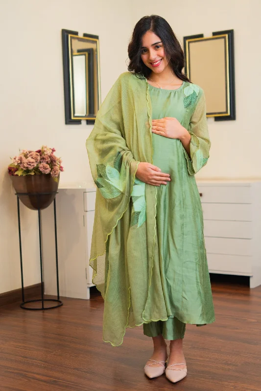 padded moisture wicking women nursing braLuxe Basil Green Chanderi Maternity Kurta + Bump Band Bottom + Dupatta + Inner (4 Pc) padded moisture wicking women nursing braLuxe Basil Green Chanderi Maternity Kurta + Bump Band Bottom + Dupatta + Inner (4 Pc)