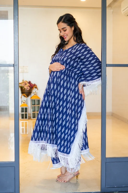 coordinating women nursing bra with maternity wearLuxe Indigo Blue Ikat Maternity & Nursing Kaftan Coord Set (100% Cotton) (2 Pc) coordinating women nursing bra with maternity wearLuxe Indigo Blue Ikat Maternity & Nursing Kaftan Coord Set (100% Cotton) (2 Pc)