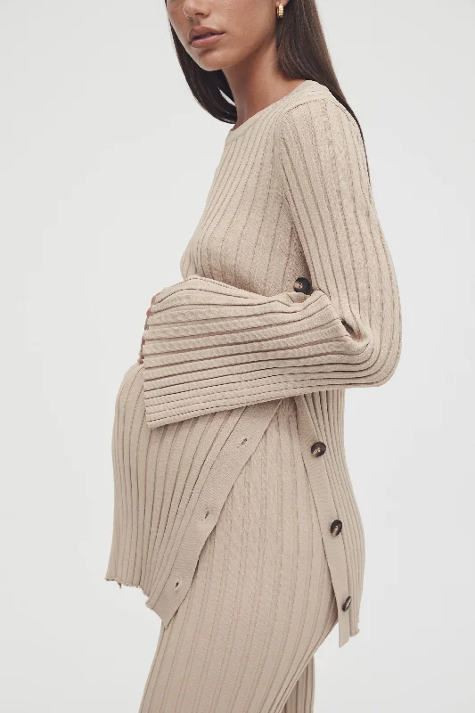 nursing bra for twins momsLuxe L/S Button Knit (Latte)