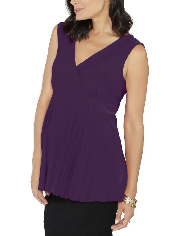 Maternity Crossover Soft Pleated Dressy Nursing Top - Purple