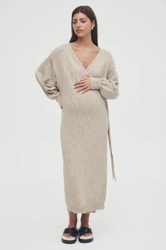 hypoallergenic women nursing bra for sensitive skinKnit Cotton Wrap Dress (Wheat)