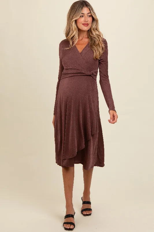 quick dry women nursing braMauve Metallic Twist Detail Wrap Maternity Midi Dress