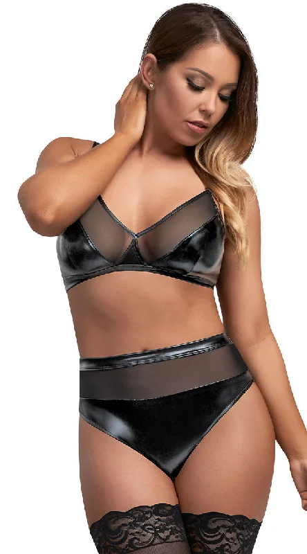 underwire women lingerie bras for better supportMesh & Wet Look Bralette Set