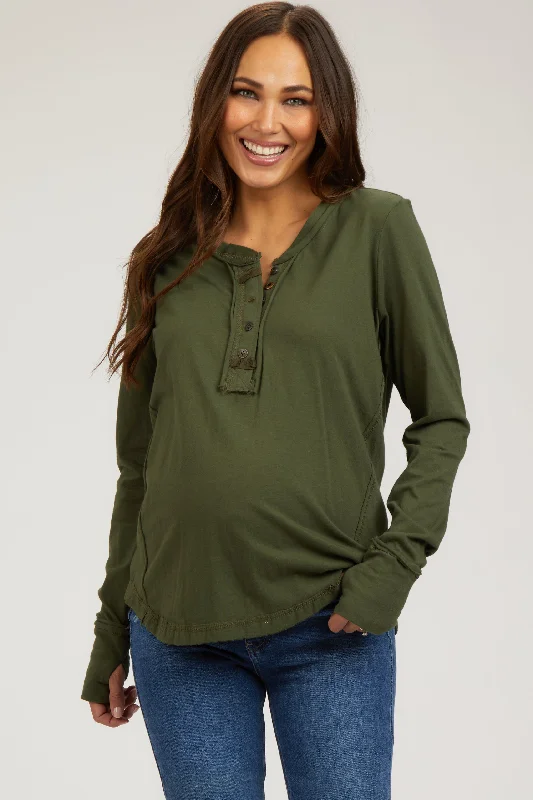 front closure women nursing braOlive Long Sleeve Exposed Seam Maternity Top