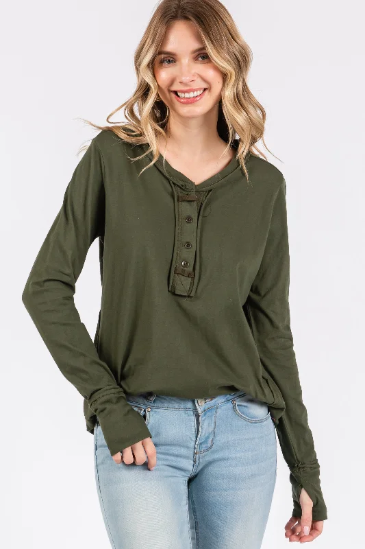 postpartum women nursing braOlive Long Sleeve Exposed Seam Top