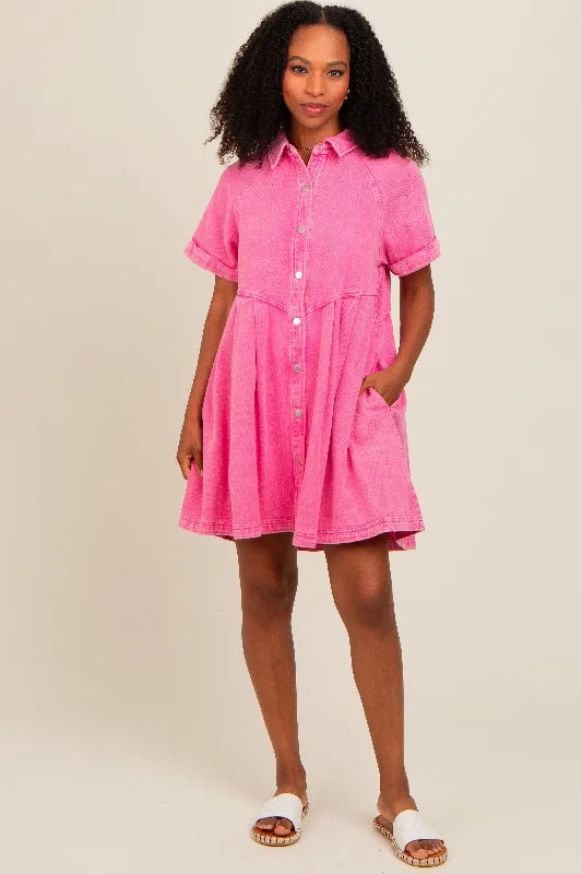 easy - access women nursing braPink Denim Button Down Mini Dress