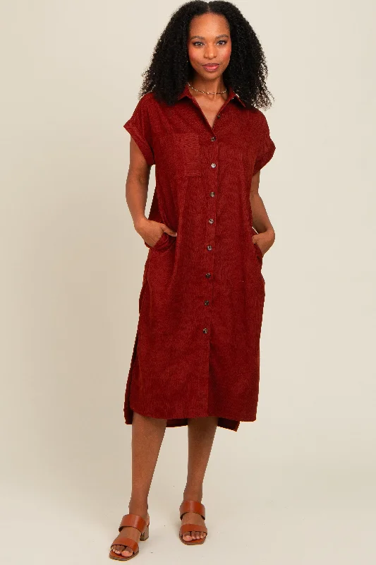 new mom's first women nursing braRust Corduroy Button Down Midi Dress