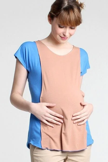 travel friendly women nursing braCaitlin Contrast Bamboo Nursing Top Blue