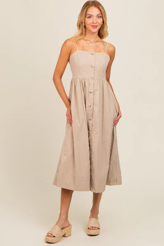 luxury brand women nursing braTaupe Sleeveless Button Down Midi Dress