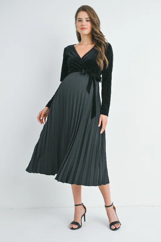 underwire alternative women nursing braV Neck Wrap Pleated Maternity Dress