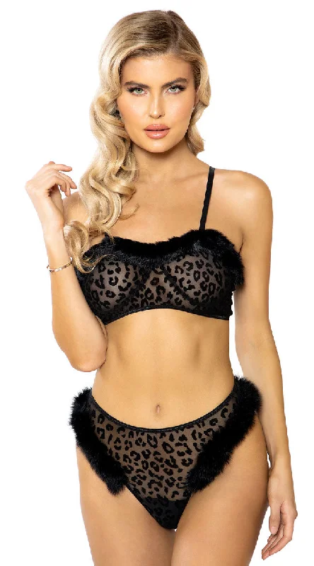 plus size women bra and panty setsVivian Cheetah Marabou Bra Set