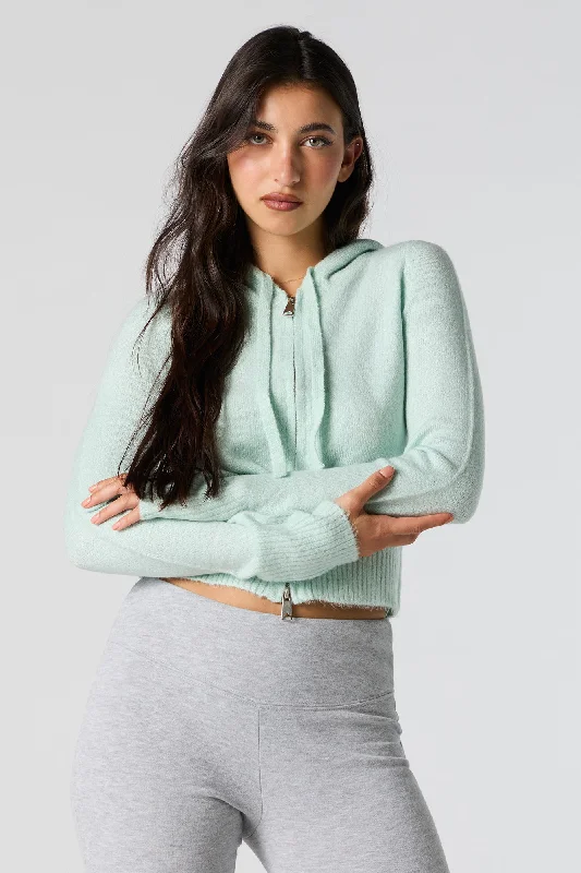 ribbed women cardigan with a classic textureMossy Knit Zip-Up Hoodie