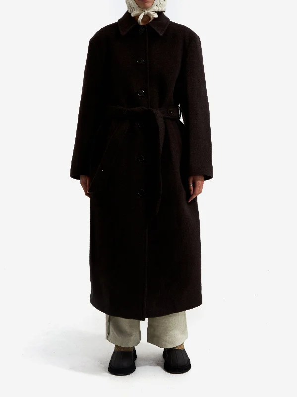 Women's long - sleeve wool coats in a houndstooth pattern for a classic charmAMOMENTO Single Breasted Long Coat - Dark Brown Women's long - sleeve wool coats in a houndstooth pattern for a classic charmAMOMENTO Single Breasted Long Coat - Dark Brown