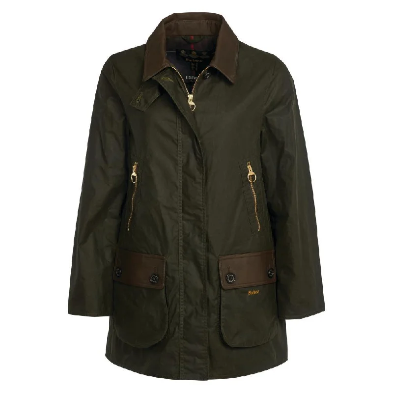 Women's long - sleeve wool coats in a houndstooth pattern for a classic charmBarbour Buscot Ladies Wax Jacket - Archive Olive/Classic Women's long - sleeve wool coats in a houndstooth pattern for a classic charmBarbour Buscot Ladies Wax Jacket - Archive Olive/Classic
