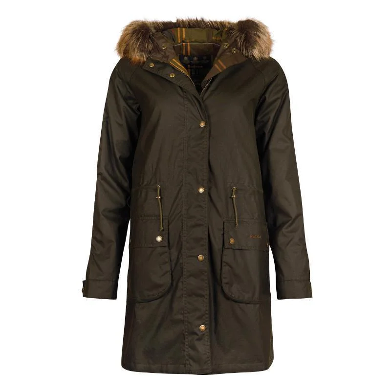 Women's long - sleeve wool coats in a houndstooth pattern for a classic charmBarbour Mull Ladies Wax Jacket - Olive/Classic Women's long - sleeve wool coats in a houndstooth pattern for a classic charmBarbour Mull Ladies Wax Jacket - Olive/Classic