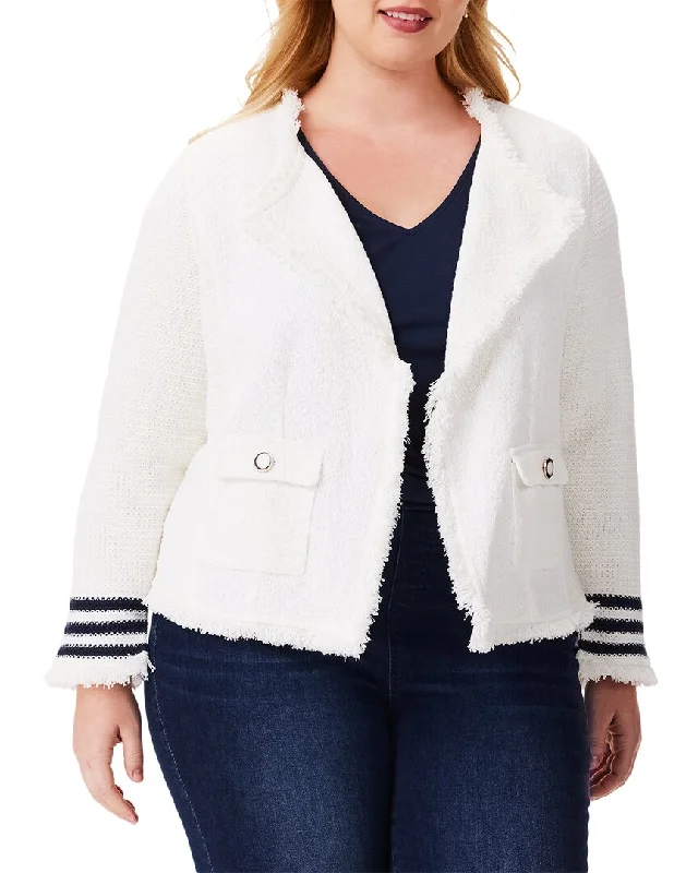 Water - resistant women's trench coats with adjustable cuffs for rainy daysNic+Zoe Plus Subtle Stripe Fringe Mix Knit Jacket Water - resistant women's trench coats with adjustable cuffs for rainy daysNic+Zoe Plus Subtle Stripe Fringe Mix Knit Jacket