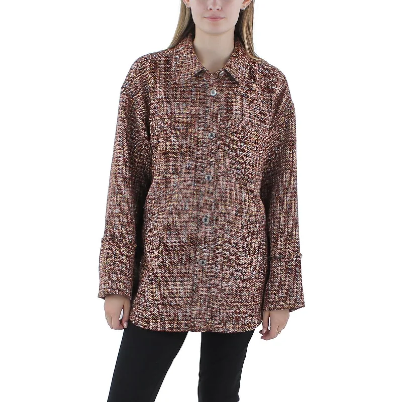 Women's reversible down coats with two - tone designs for versatile stylingAaliyah Womens Tweed Metallic Shirt Jacket Women's reversible down coats with two - tone designs for versatile stylingAaliyah Womens Tweed Metallic Shirt Jacket