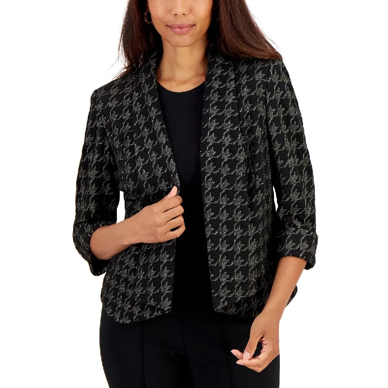 Women's Peplum Blazers in Emerald Green for a Stylish Work AttireWomens Metallic Houndstooth Open-Front Blazer Women's Peplum Blazers in Emerald Green for a Stylish Work AttireWomens Metallic Houndstooth Open-Front Blazer