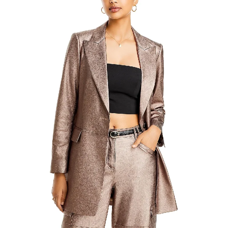 Single - Breasted Women's Linen Blend Blazers in Earth Tones for Casual WearFlora Womens Metallic Notch Collar One-Button Blazer Single - Breasted Women's Linen Blend Blazers in Earth Tones for Casual WearFlora Womens Metallic Notch Collar One-Button Blazer