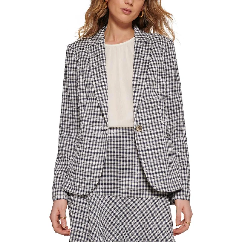 Oversized Women's Checkered Blazers in Black and White for a Trendy StyleWomens Plaid Collar One-Button Blazer Oversized Women's Checkered Blazers in Black and White for a Trendy StyleWomens Plaid Collar One-Button Blazer