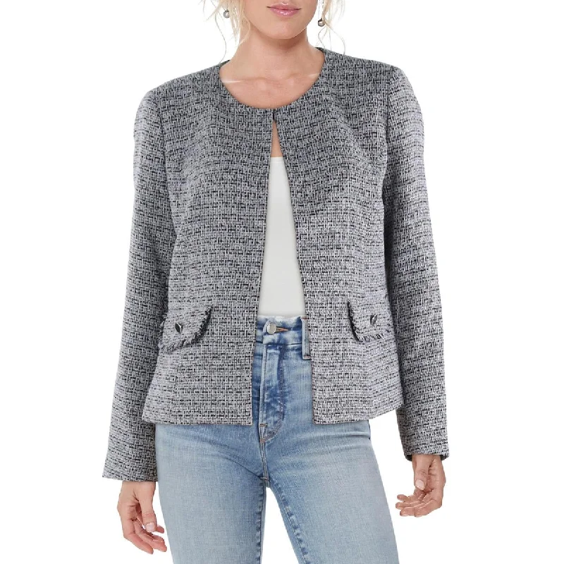 Plus Size Women's Double - Breasted Wool Blazers for Winter Office WearWomens Tweed Long Sleeves Collarless Blazer Plus Size Women's Double - Breasted Wool Blazers for Winter Office WearWomens Tweed Long Sleeves Collarless Blazer