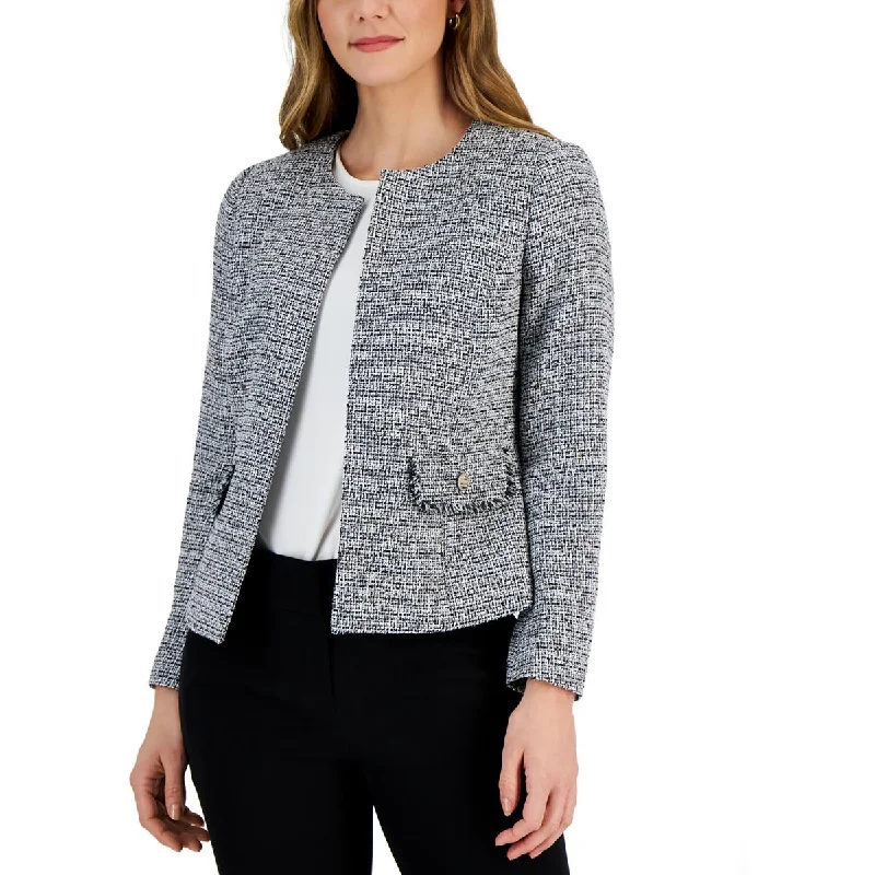 Plus Size Women's Ruffled Blazers in Pink for a Girly and Fashionable LookPlus Womens Two Tone Work Wear Open-Front Blazer Plus Size Women's Ruffled Blazers in Pink for a Girly and Fashionable LookPlus Womens Two Tone Work Wear Open-Front Blazer
