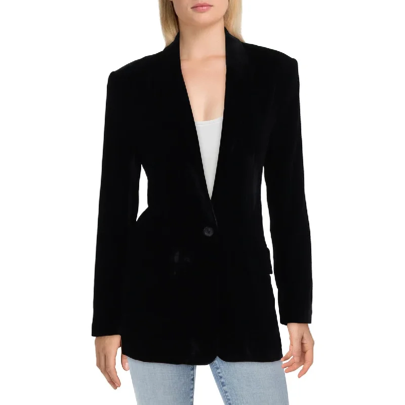 Plus Size Women's Faux Fur - Trimmed Blazers in Black for a Luxurious LookWomens Velvet Long Sleeves One-Button Blazer Plus Size Women's Faux Fur - Trimmed Blazers in Black for a Luxurious LookWomens Velvet Long Sleeves One-Button Blazer