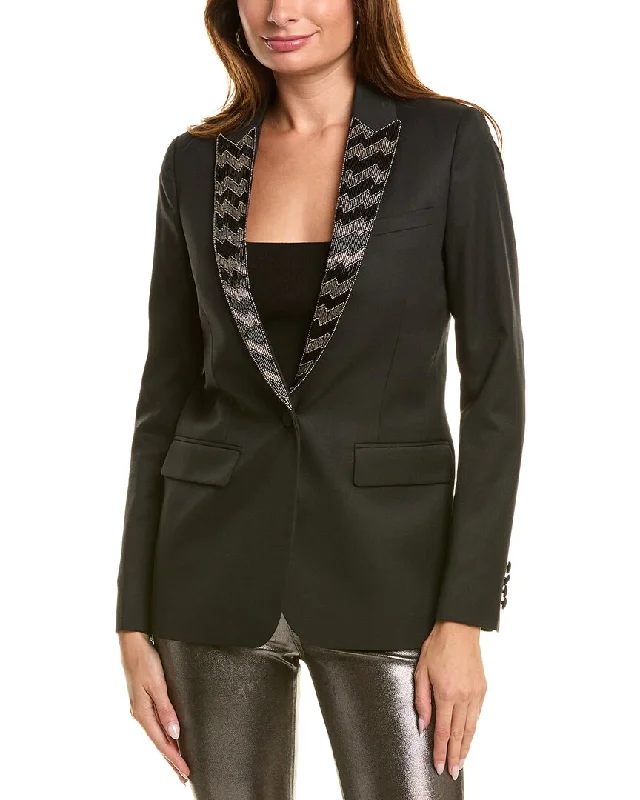 Oversized Women's Checkered Blazers in Black and White for a Trendy StyleThe Kooples Wool-Blend Blazer Oversized Women's Checkered Blazers in Black and White for a Trendy StyleThe Kooples Wool-Blend Blazer
