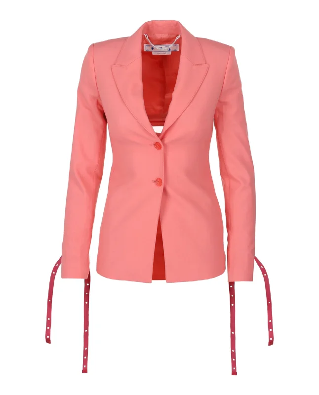 Single - Breasted Women's Corduroy Blazers in Mustard Yellow for an Autumn VibeOff-White Womens Laces Wool Blend Blazer Single - Breasted Women's Corduroy Blazers in Mustard Yellow for an Autumn VibeOff-White Womens Laces Wool Blend Blazer