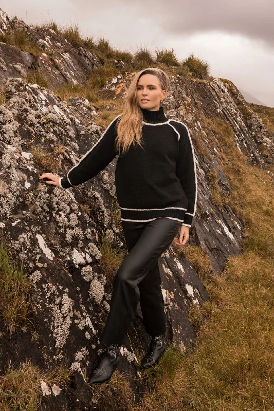 color block women cardigan with bold huesBlack Contrast Edge Jumper