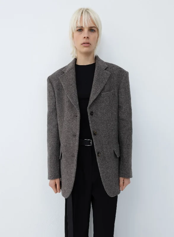 Plus Size Women's Embroidered Blazers in Floral Patterns for a Feminine TouchBlazer wool | taupe herringbone Plus Size Women's Embroidered Blazers in Floral Patterns for a Feminine TouchBlazer wool | taupe herringbone