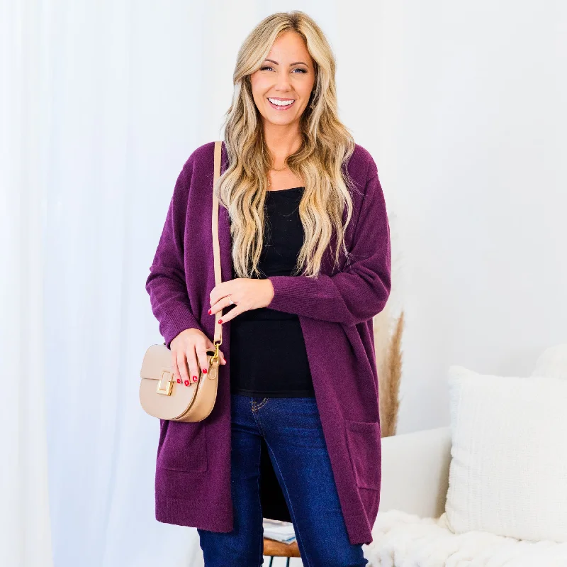 oversized women cardigan for a trendy and cozy lookBundled Up In Joy Cardigan, Plum