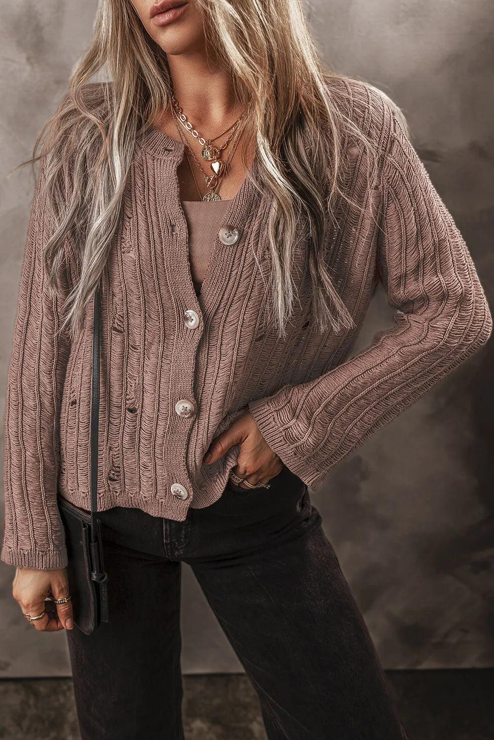 color block women cardigan with bold huesButton Up Long Sleeve Cardigan