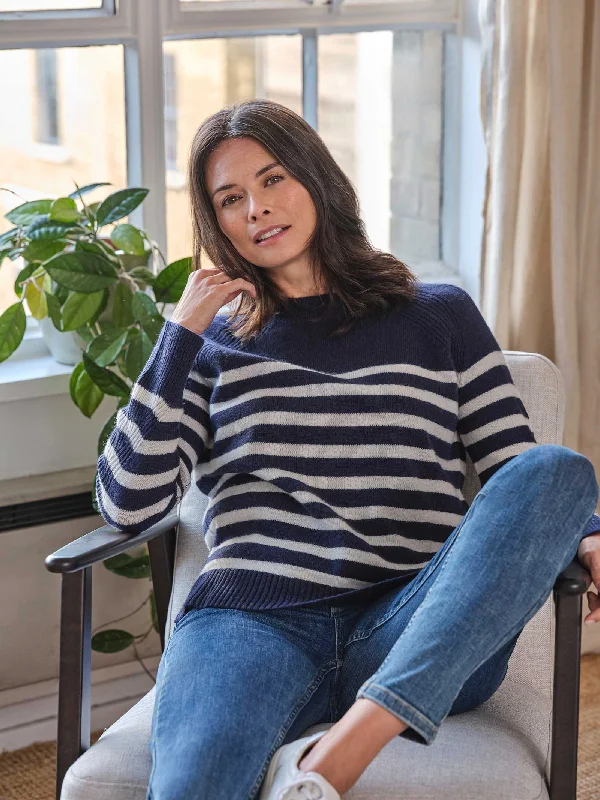 long length women cardigan with side slitsCelaeno Striped Lambswool Funnel Neck Jumper - Navy long length women cardigan with side slitsCelaeno Striped Lambswool Funnel Neck Jumper - Navy