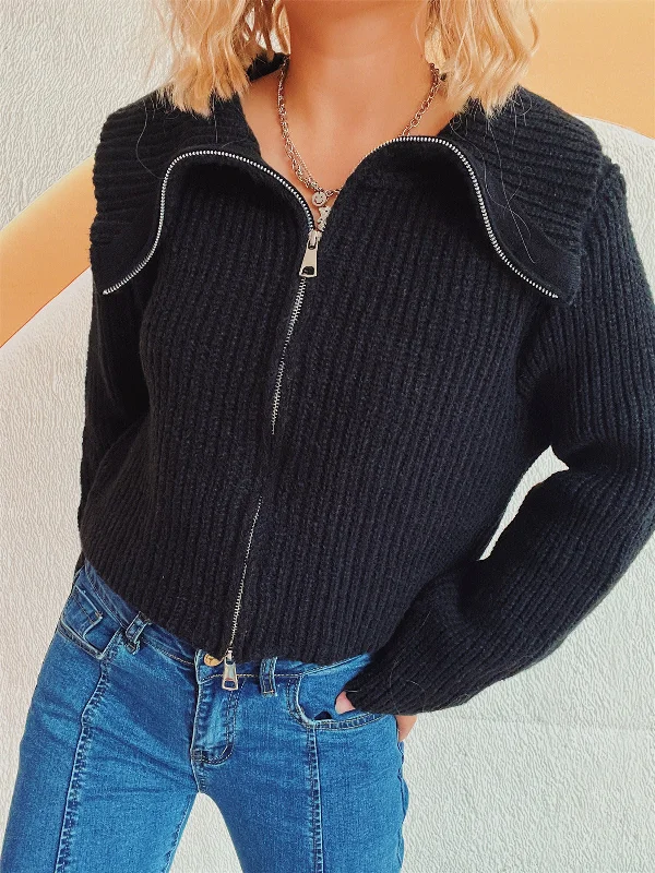 sequin embellished women cardigan for special occasionsCollared Neck Zip Up Long Sleeve Cardigan sequin embellished women cardigan for special occasionsCollared Neck Zip Up Long Sleeve Cardigan