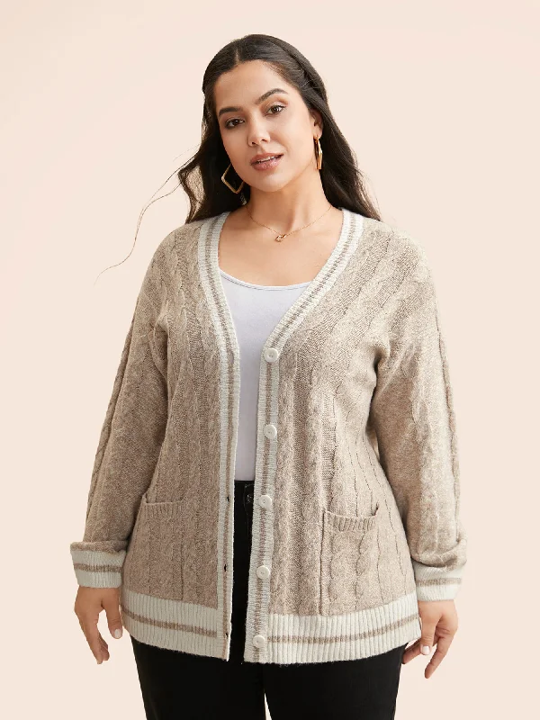 hooded women cardigan for added warmth and styleContrast Trim Cable Knit Pocket Cardigan hooded women cardigan for added warmth and styleContrast Trim Cable Knit Pocket Cardigan