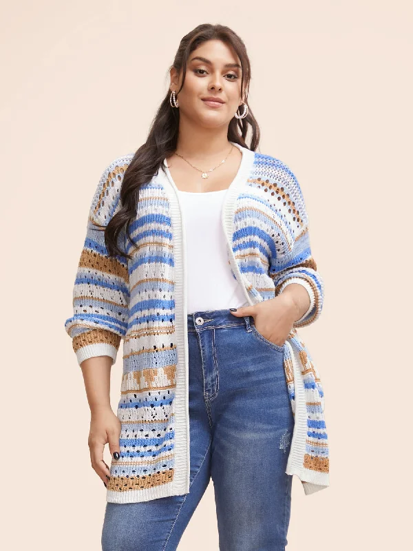 plus size women cardigan for comfortable layeringCotton Contrast Striped Cut Out Cardigan plus size women cardigan for comfortable layeringCotton Contrast Striped Cut Out Cardigan