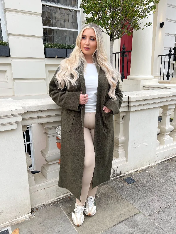 lightweight women cardigan for spring and fallCurve Khaki Long Wool Effect Cardigan