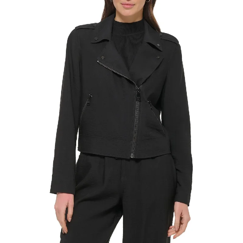 Hooded women's puffer coats in neon colors for high - visibility sportsDKNY Womens Asymmetric Collared Motorcycle Jacket Hooded women's puffer coats in neon colors for high - visibility sportsDKNY Womens Asymmetric Collared Motorcycle Jacket