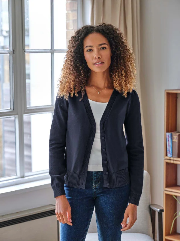 ribbed women cardigan with a classic textureDotti Organic Cotton V-Neck Cardigan - Navy ribbed women cardigan with a classic textureDotti Organic Cotton V-Neck Cardigan - Navy