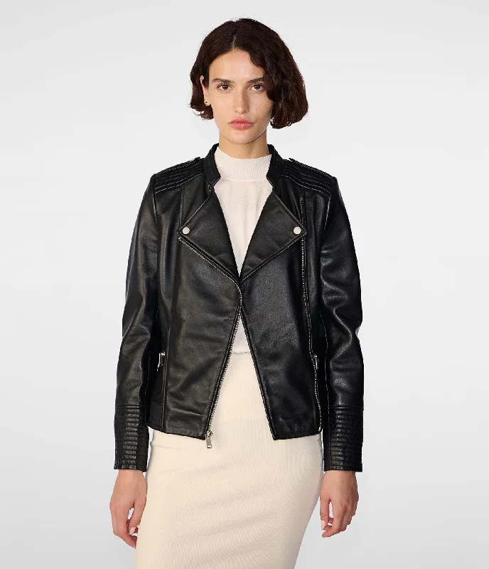 Checkered women's wool coats in a classic pattern for a timeless styleMonica Asymmetrical Leather Jacket Checkered women's wool coats in a classic pattern for a timeless styleMonica Asymmetrical Leather Jacket