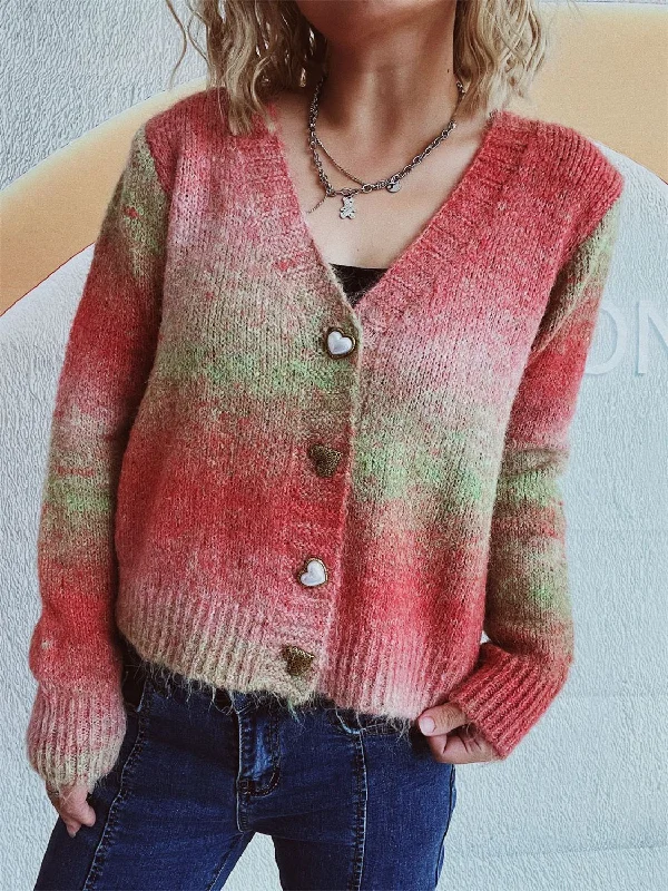 button down women cardigan with vintage buttonsGradient Heart Shape Button V-Neck Cardigan button down women cardigan with vintage buttonsGradient Heart Shape Button V-Neck Cardigan