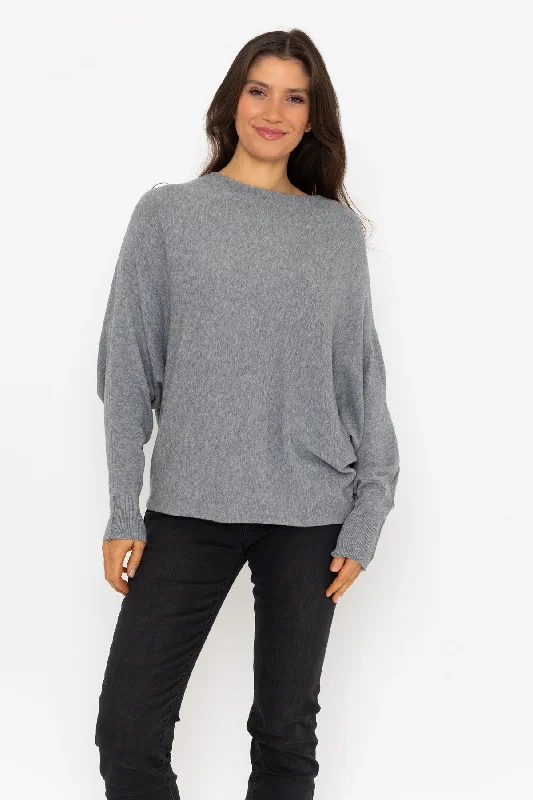 oversized women cardigan for a trendy and cozy lookGrey Batwing Knit Jumper