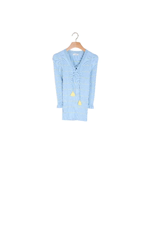 organic cotton women cardigan for an eco - friendly choicePull en maille décolleté lacé et pompons organic cotton women cardigan for an eco - friendly choicePull en maille décolleté lacé et pompons